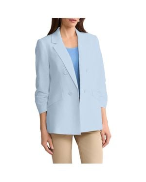 Jones New York Scrunch Sleeve Faux Double Breasted Linen Jacket - Blue