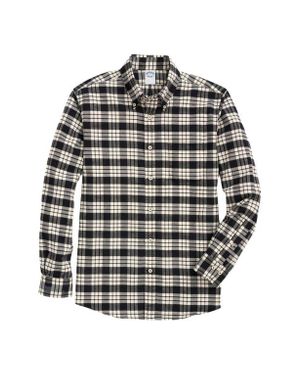 Brooks Brothers Plaid Cotton Flannel Button-Down Sport Shirt - Gray