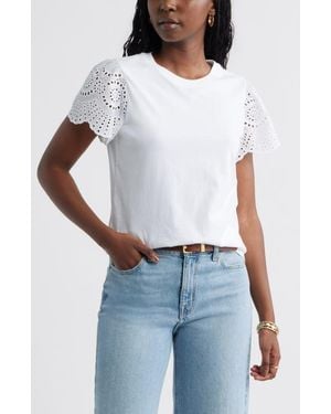 Caslon Eyelet Sleeve Mixed Media T-Shirt - White