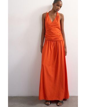 TOPSHOP Scarf Neck Plunge Maxi Dress - Orange