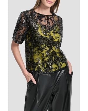 DKNY Sequin Overlay Boxy Top - Black