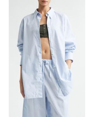 TOTEME Oversize Cotton & Linen Button-Up Shirt - Blue