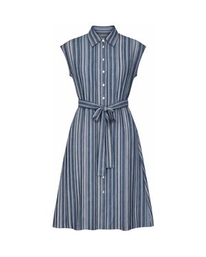 Birch Linen Striped Midi Short-Sleeve Shirt Sweater - Blue