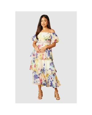 Oasis Petite Floral Bardot Midi Dress - White