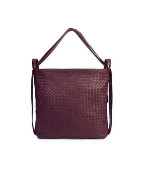 Mandrn Woven Convertible Leather Tote To Backpack - Purple