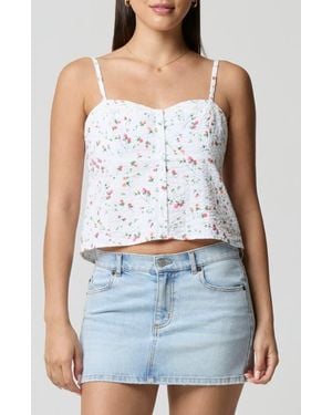 Florence By Mills Lace Trim Gingham Crop Stretch Cotton Camisole - Blue