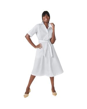 Jessica London Stretch Poplin Shirtdress - White