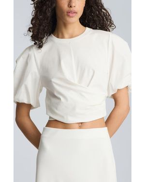 Kenneth Cole Puff Sleeve Faux Wrap T-Shirt - White