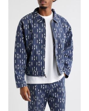 Honor The Gift Print Denim Riding Jacket - Blue