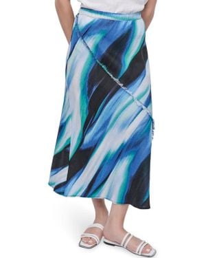 DKNY Print Fray Linen Maxi Skirt - Blue
