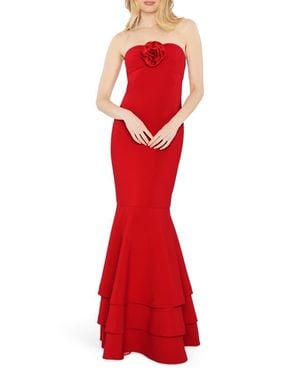 Likely Levi Rosette Strapless Mermaid Gown - Red