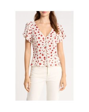 Reformation Ramona Floral Print V-Neck Top - Red