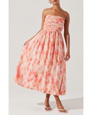Astr Aneesha Tie Dye Bow Back Strapless Midi Dress - Pink