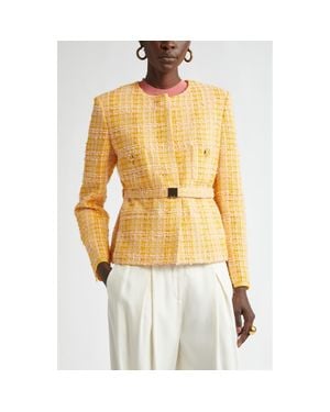 St. John Italian Slubbed Tweed Knit Belted Jacket - Yellow
