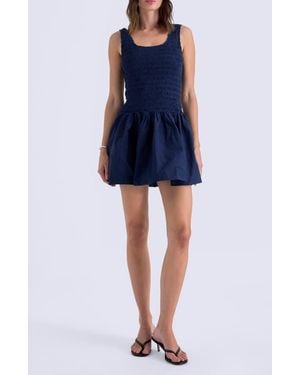 Pistola Ilona Smocked Bodice Fit & Flare Minidress - Blue