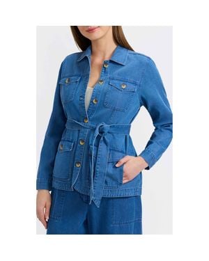 Foxcroft Stella Belted Denim Utility Jacket - Blue