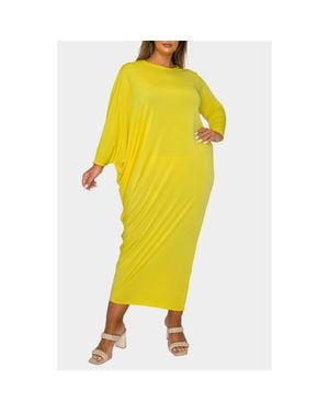 L I V D Louella Asymmetrical Long Sleeve Stretch Maxi Dress - Yellow