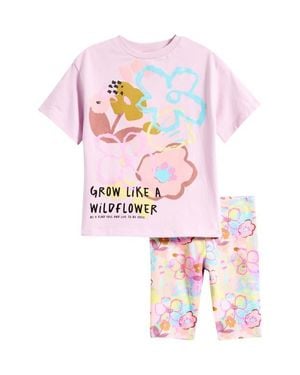 Next Floral Graphic T-Shirt & Floral Bike Shorts Set - White