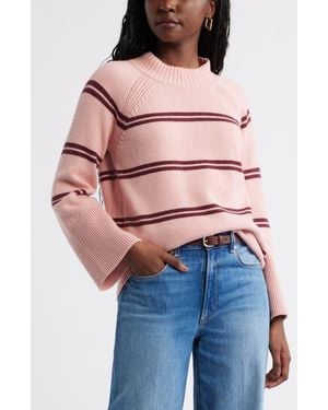 Caslon Bell Sleeve Mock Neck Merino Wool & Cotton Sweater - Multicolor