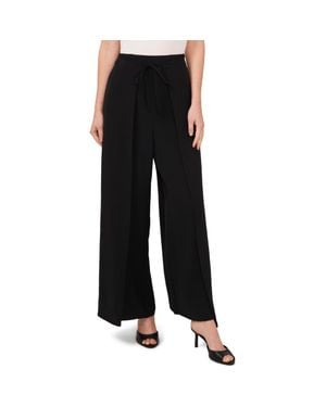 Cece Tie Front Overlay Wide Leg Pants - Black