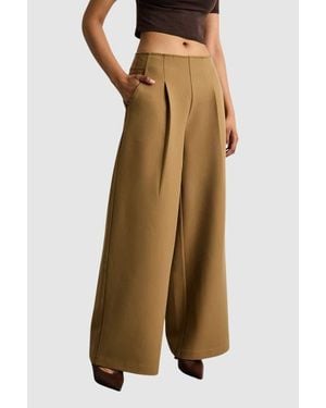 Warehouse Premium Wide Leg Tailored Pants - Natural