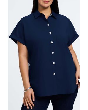 Foxcroft Abigail Short Sleeve Button-Up Shirt - Blue