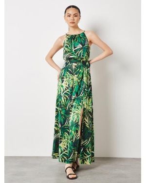 Apricot Painterly Tropical Midi Dress - Green
