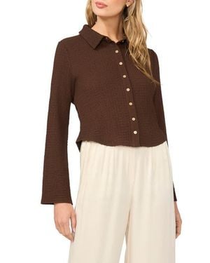Halogen® Flare Sleeve Knit Button-Up Shirt - Brown