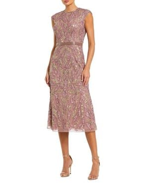 Mac Duggal Sequin High Neck Sleeveless Midi Cocktail Dress - Pink