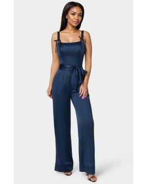 Bebe Luxe Satin Ultra Wide Leg Jumpsuit - Blue