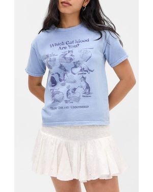 BDG Feline Relaxed Cotton Graphic T-Shirt - Blue