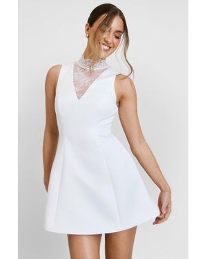 Six Stories Lace High Neck A-Line Mini Dress - White