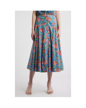 LOVE THE LABEL Tricia Floral Print Midi Skirt - Blue