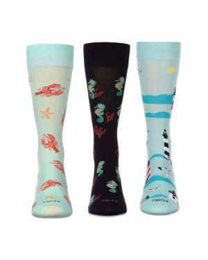 Memoi Assorted 3-Pack Crew Socks - Blue
