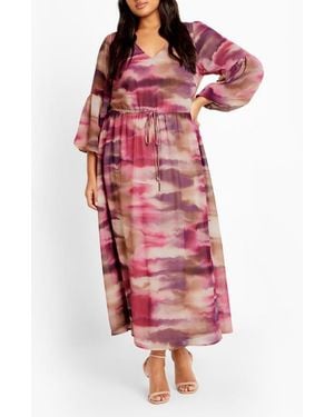 City Chic Romance Printed Long Sleeve Maxi Dress - Red