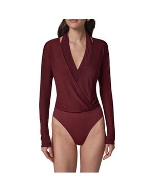 DKNY Long Sleeve Wrap Bodysuit - Red