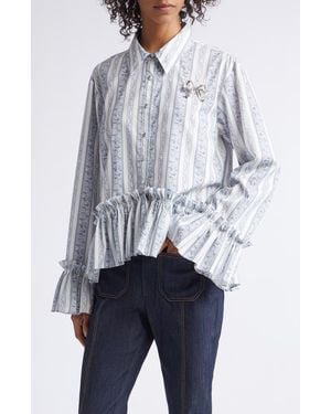 Cinq À Sept Daxel Striped Peplum Shirt - Blue