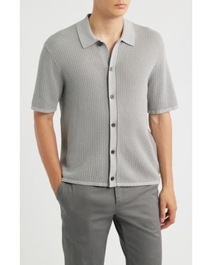 Theory Tactile Cotton Open Stitch Button-Up Shirt - Gray