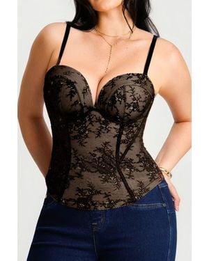 Popilush Underwire Snatched Push-Up Lace Flora Convertible Strap Corset Bustier - Black