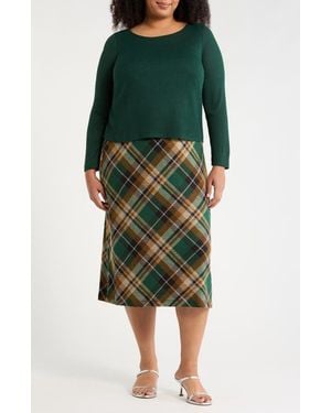 Connected Apparel Mixed Media Long Sleeve Midi Dress - Green
