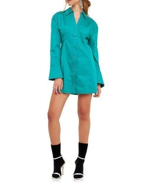Grey Lab Cotton Blend Long Sleeve Shirtdress - Blue
