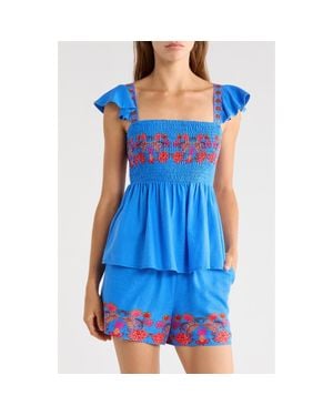 Sugarlips Isela Smocked Flutter Sleeve Top - Blue