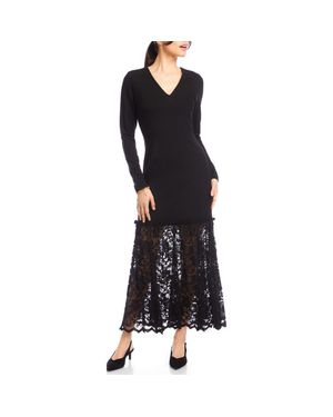 Karen Kane Lace Contrast Long Sleeve Maxi Dress - Black