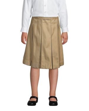 Lands' End School Uniform Girls Solid Box Pleat Skirt Below The Knee - Natural