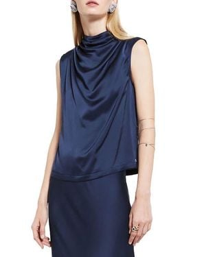 Ottod'Ame Draped Satin Sleeveless Top - Blue