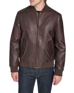 Cole Haan Leather Bomber Jacket - Brown