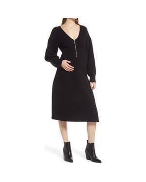 EMILIA GEORGE Eva Long Sleeve Merino Wool Blend Maternity Sweater Dress - Black