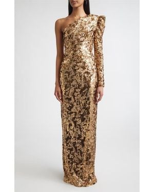 St. John Sabrina Stretch Sequin One Shoulder Long Sleeve Gown - Multicolor