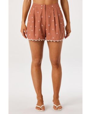 Astr Justina Embroidered Shorts - Orange