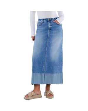 Wash Lab Denim Cuffed Denim Maxi Skirt - Blue